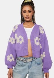 Floral Knit Cardigan - Purple Dolls Kill at Dolls Kill